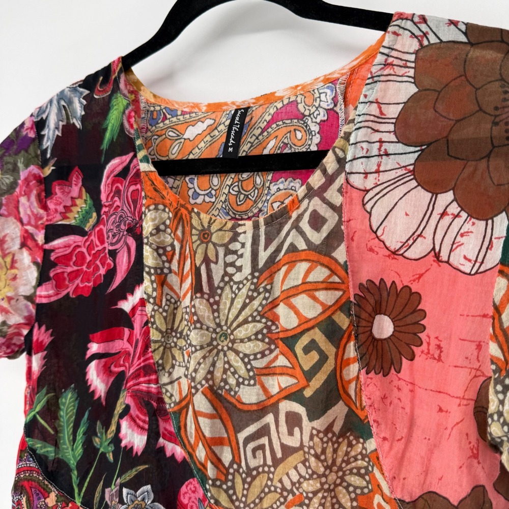 SACRED‎ THREADS BOHO PATCHWORK BLOUSE 100% COTTON MEDIUM MUSLIN GAUZE FAIRY - Picture 2 of 10
